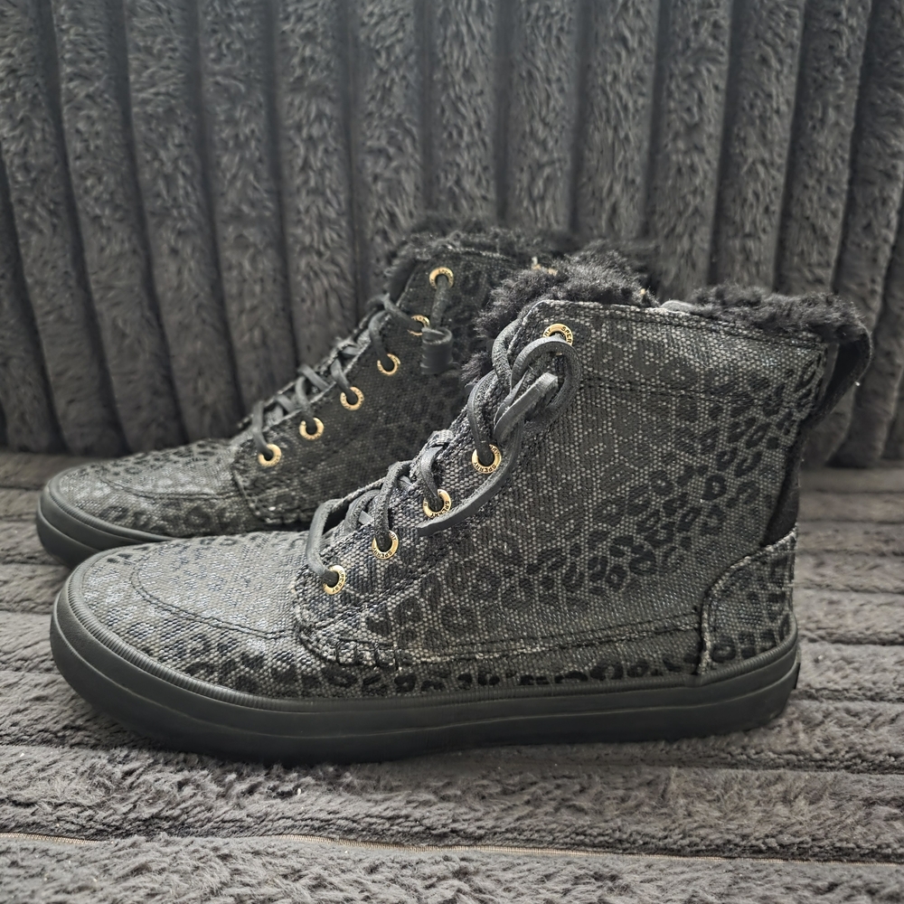 Sperry Black Leopard Lace Up Boots